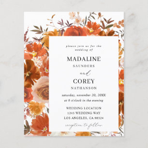 Budget Red & Orange Fall Floral Wedding Flyer