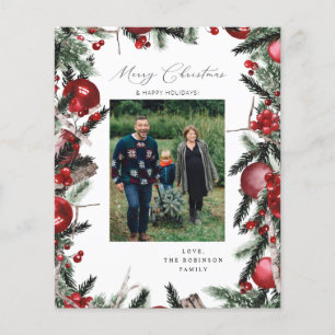 Budget Red Ornaments & Pine Merry Christmas Photo Flyer