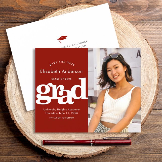 Budget Red Photo Save Date Graduation Invitation (Creator Uploaded)