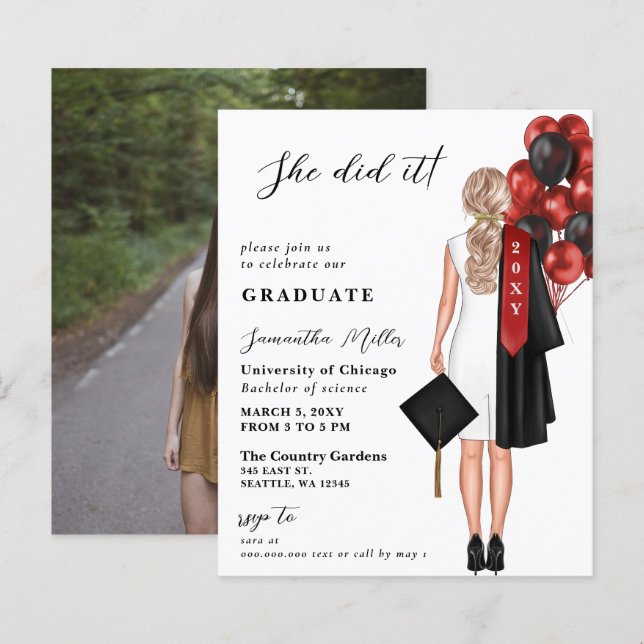Budget Red Photo She Did It Graduation (Front/Back)