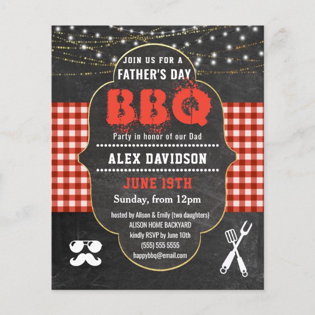 BUDGET Red Plaid Father's Day BBQ Party Invitation (Front)