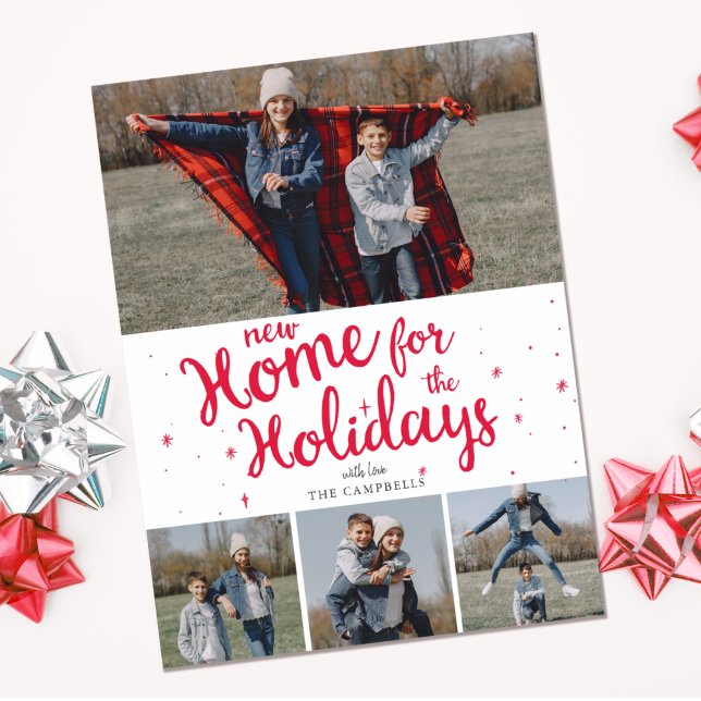 Budget Red Plaid New Home for Holidays Photo Card (Creator Uploaded)