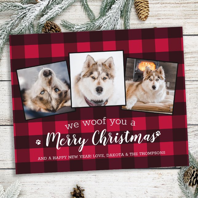 Budget Red Plaid Pet Photo Collage Dog Holiday (Creator Uploaded)