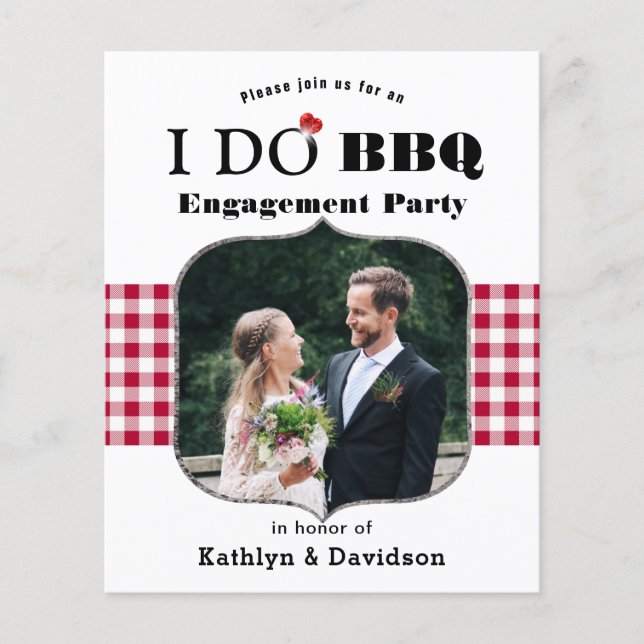 BUDGET Red Plaid Photo I DO Engagement Invitation Flyer (Front)