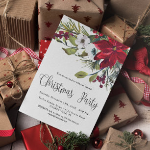 Budget Red Poinsettia Christmas Party  Invitation