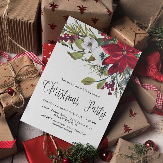Budget Red Poinsettia Christmas Party  Invitation (Creator Uploaded)