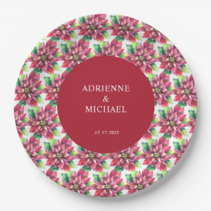 Budget Red Poinsettia Christmas Wedding  Paper Plate
