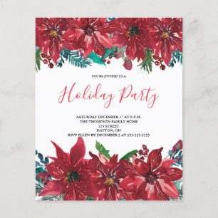 Budget Red Poinsettia Holiday Party Invitation