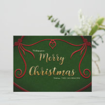 Budget Red Ribbon Merry Christmas Holiday Card