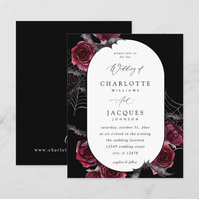 Budget Red Rose Halloween Bats Wedding- Black (Front/Back)