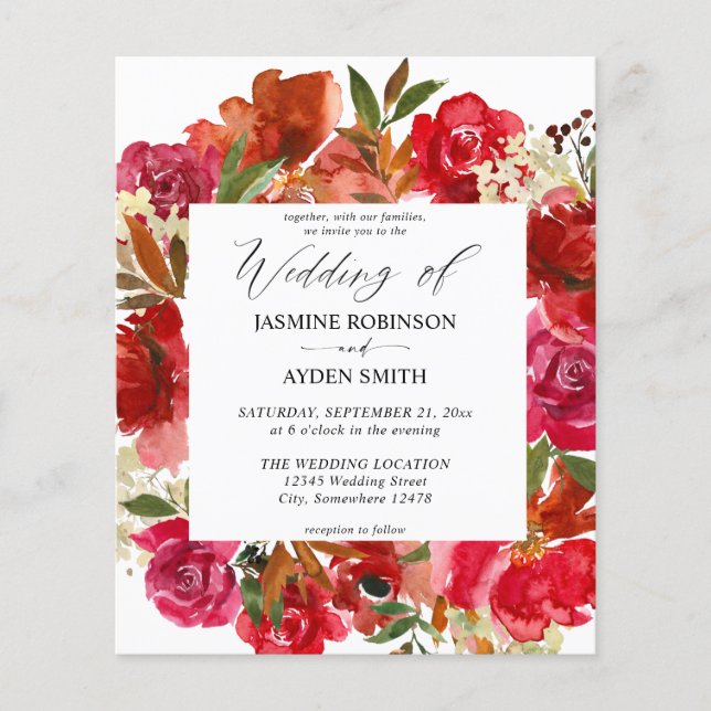 Budget Red Rose & Pink Floral 1 Wedding (Front)