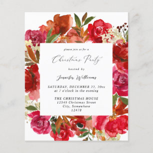 Budget Red Rose & White Floral Christmas Party Flyer