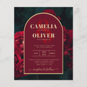 BUDGET Red Roses ForestGreen Winter Wedding INVITE Flyer
