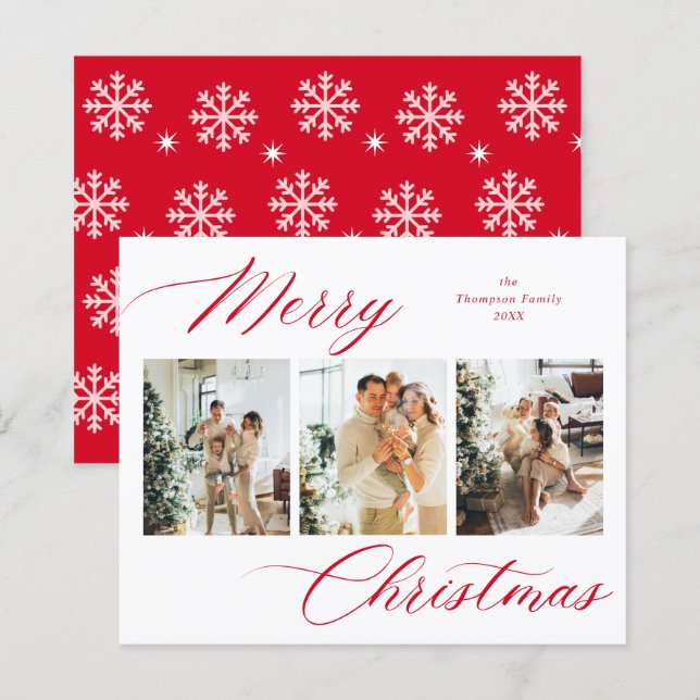 BUDGET Red Script Merry Christmas Photo Collage (Front/Back)