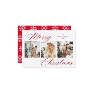 Budget Red Script Merry Christmas Photo Collage Card