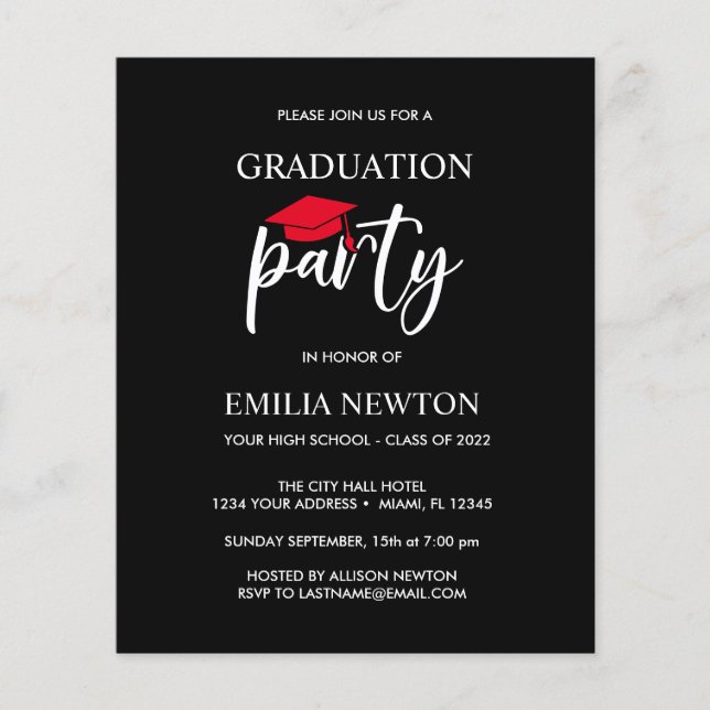 Budget  Red Tassel Graduation Cap Black Party (Front)