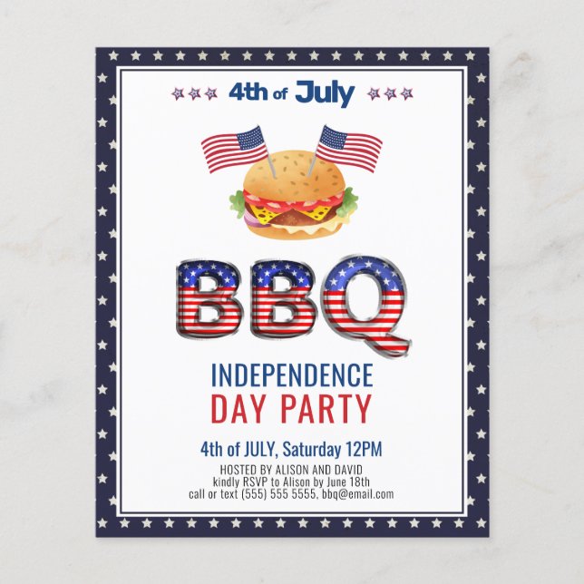 BUDGET Red White Blue 4th of JULY BBQ Invitation (Front)