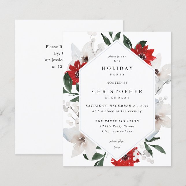 Budget  Red & White Christmas Holiday Floral Party (Front/Back)
