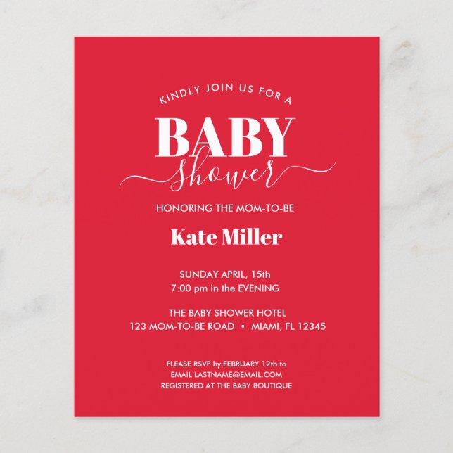 BUDGET RED WHITE GENDER NEUTRAL BABY SHOWER (Front)