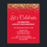 Budget Red White & Gold 30th Birthday Party Invite<br><div class="desc">red white gold glitter invitation,  let's celebrate thirty any age,  fortieth fiftieth forty fifty sixty,  personalized 21st 40th 50th 60th,  elegant milestone thirtieth sweet 16,  custom 18th glam golden confetti,  adult calligraphy modern stylish script,  chic trendy simple for her,  bling 16th quinceanera 15th celebration,  20th 25th 35th 70th 80th</div>