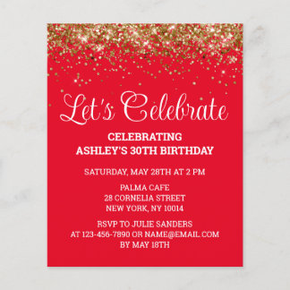 Budget Red White & Gold 30th Birthday Party Invite