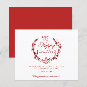 Budget Red Wreath Business Holiday Card