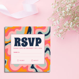 Budget Retro 70s Pastel Pink Blue Groovy RSVP Enclosure Card