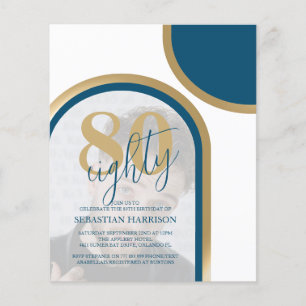 Budget Retro Blue And Gold Photo Birthday
