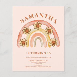 Budget Retro Boho Rainbow 10th Birthday Invitation Flyer