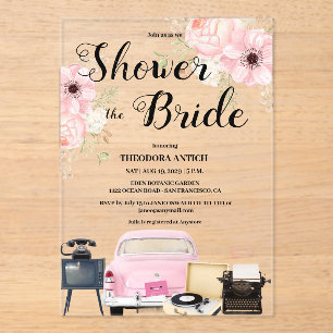 Budget Retro Bridal Shower Acrylic Invitations