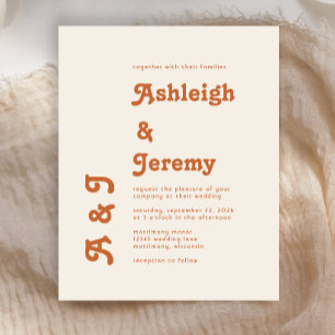 Budget Retro Burnt Orange Minimal Wedding Invite