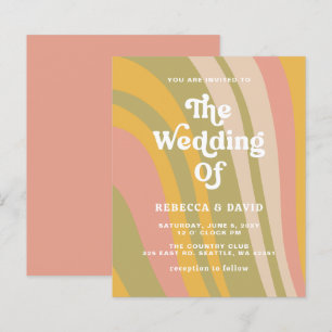Budget Retro Groovy 70s Pink Green Wedding Invite