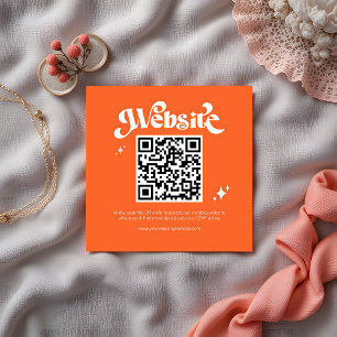 Budget Retro Groovy Script QR Code Wedding Website Enclosure Card