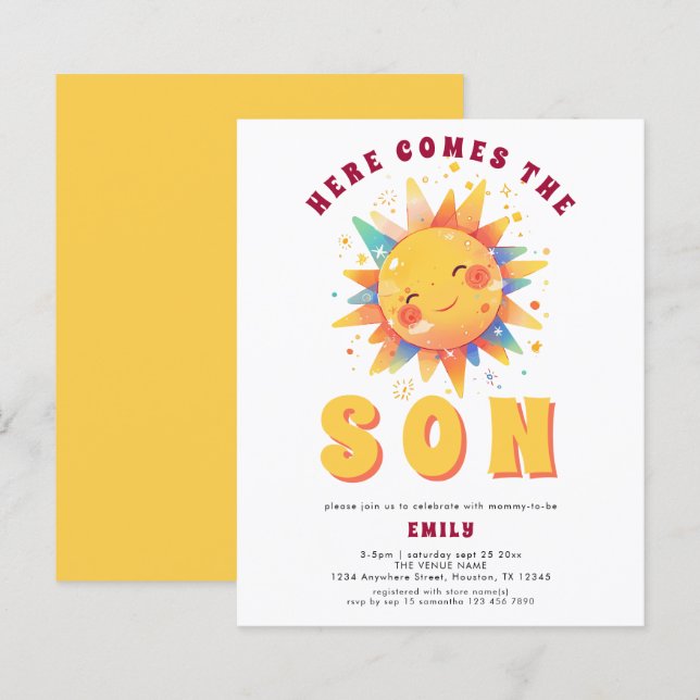 Budget Retro Here Comes The Son Baby Shower (Front/Back)