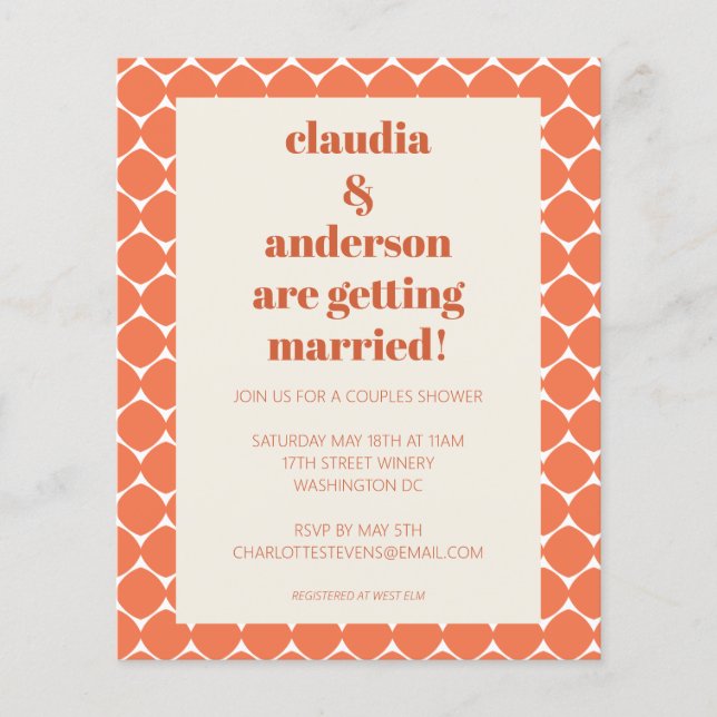 Budget Retro Orange Geometry Couples Shower Invite (Front)