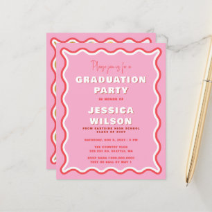 Budget Retro Pink Red Photo Graduation Invitation