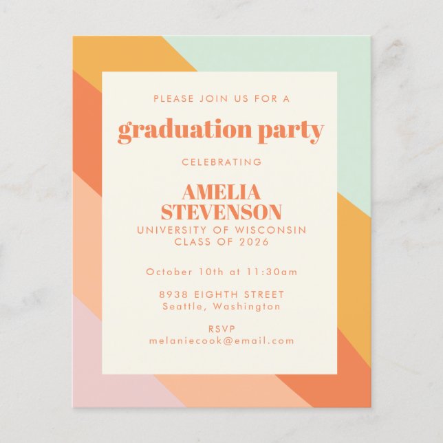 Budget Retro Stripes Graduation Party Invite (Front)