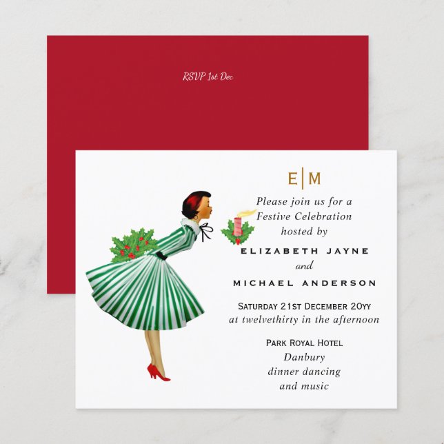 Budget Retro Vintage Fun Christmas Event Invite (Front/Back)