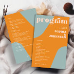 Budget retro wedding program template<br><div class="desc">Abstract shapes retro vintage 70s style unique budget affordable groovy wedding program template with bold typography in a trendy modern pastel dusty blue,  pale pink and orange boho chic spring summer color palette.         Please note that all the colors are changeable.              Suitable for casual informal stylish contemporary weddings.</div>