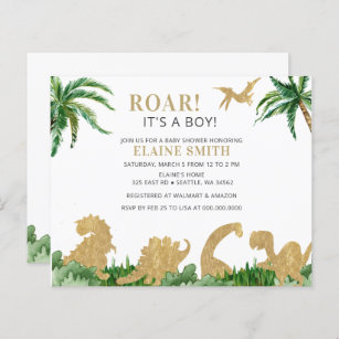 Budget Roar Dinosaur Baby Shower Invitation