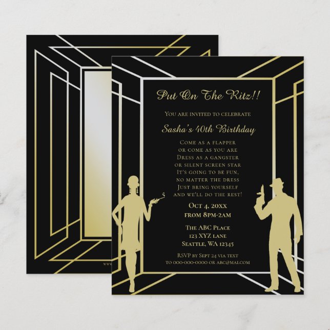 Budget Roaring 20 Flapper Girl Art Deco Invitation (Front/Back)