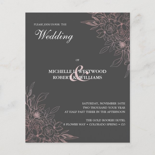 BUDGET Romantic Chic Rose Gold Floral Wedding (Front)