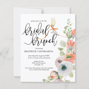 Budget  Romantic Coral Floral Bridal Brunch Card