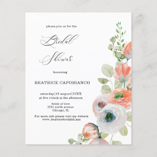 Budget  Romantic Coral Floral Bridal Shower Card