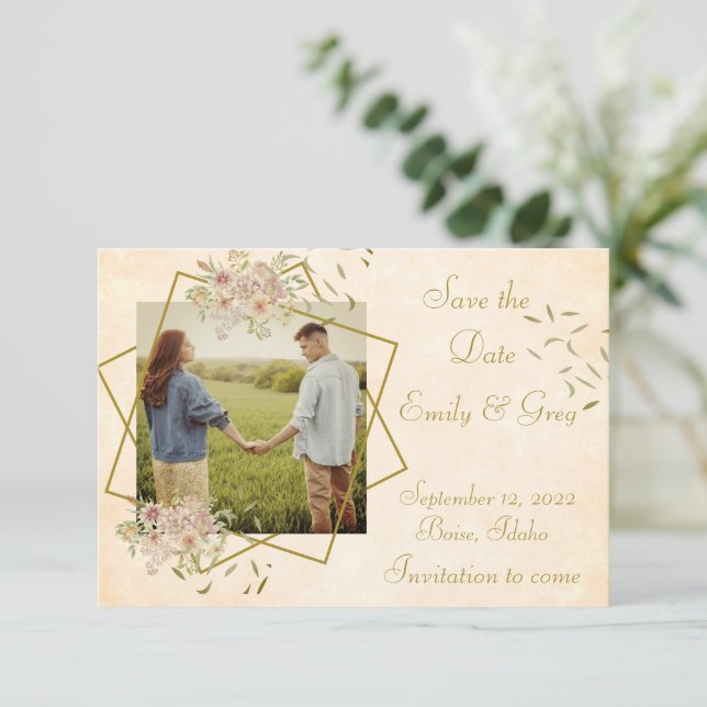 Budget Romantic country style save the date Invitation (Standing Front)