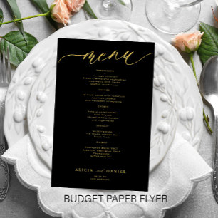 Budget romantic elegant gold black wedding menu