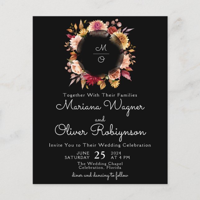 Budget Romantic Fall Floral Black Wedding (Front)