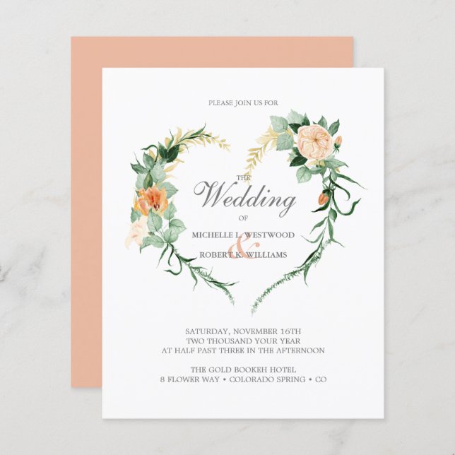 BUDGET Romantic Floral Heart Wreath Wedding (Front/Back)