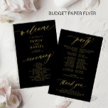 Budget romantic gold script black wedding program<br><div class="desc">Modern simple minimalist faux gold script trendy black ceremony and party cheap BUDGET wedding program paper flyer template featuring chic trendy romantic elegant calligraphy. Easy to personalize with your custom text on both sides! PLEASE READ THIS BEFORE PURCHASING! This is a cheap budget program printed on a PAPER FLYER (advertising...</div>