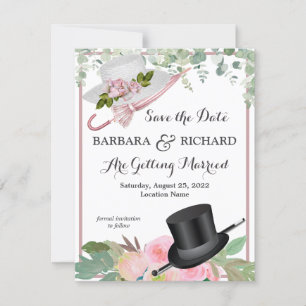 BUDGET Romantic Pink Rose Floral Wedding Save Date Announcement